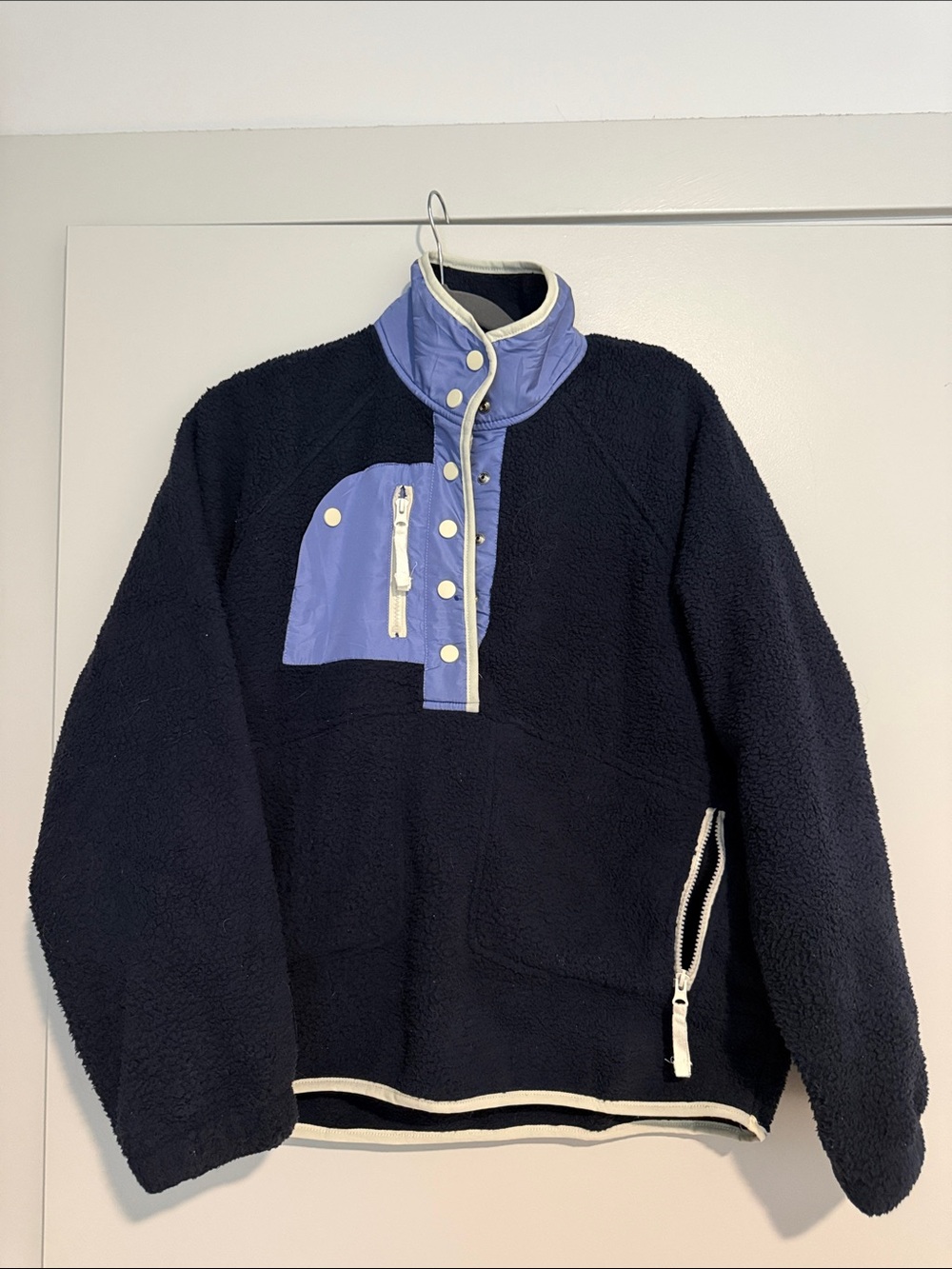 Kids Navy Fleece Pullover Jacket with Light Blue Trim